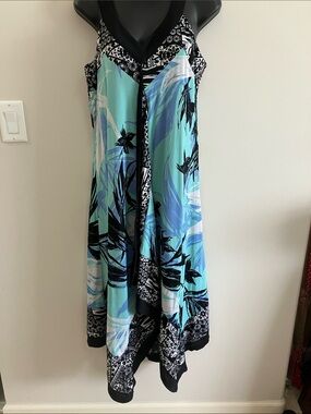 Style&Co Sleeveless Aqua Floral V-Neck Summer Dress. Large